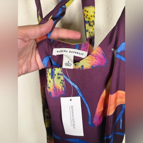 NWT Banana Republic Purple Floral Print Dress, Size 8 Tropical - Picture 5 of 9